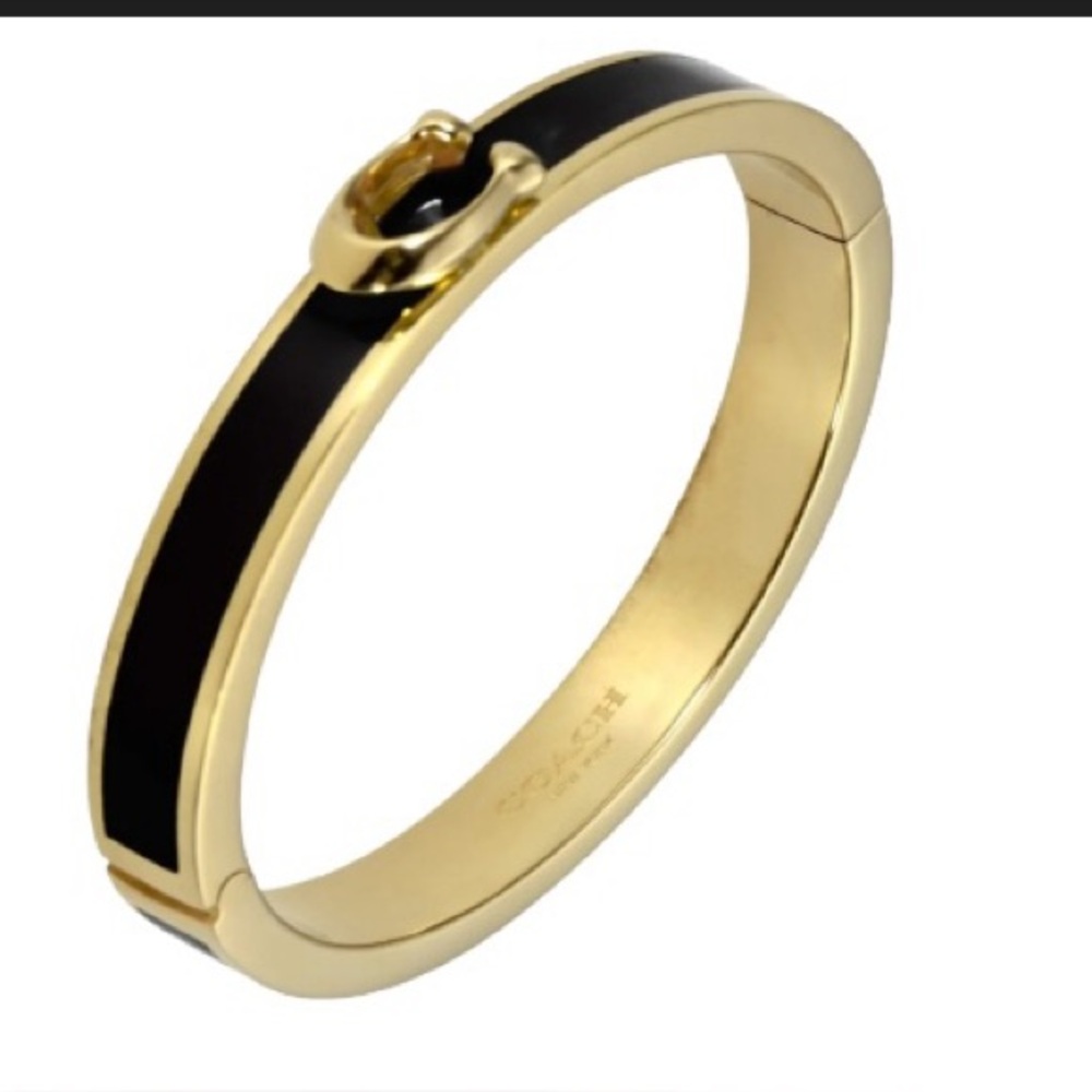 Coach Black and Gold Hinged Bracelet with Minimalist Design